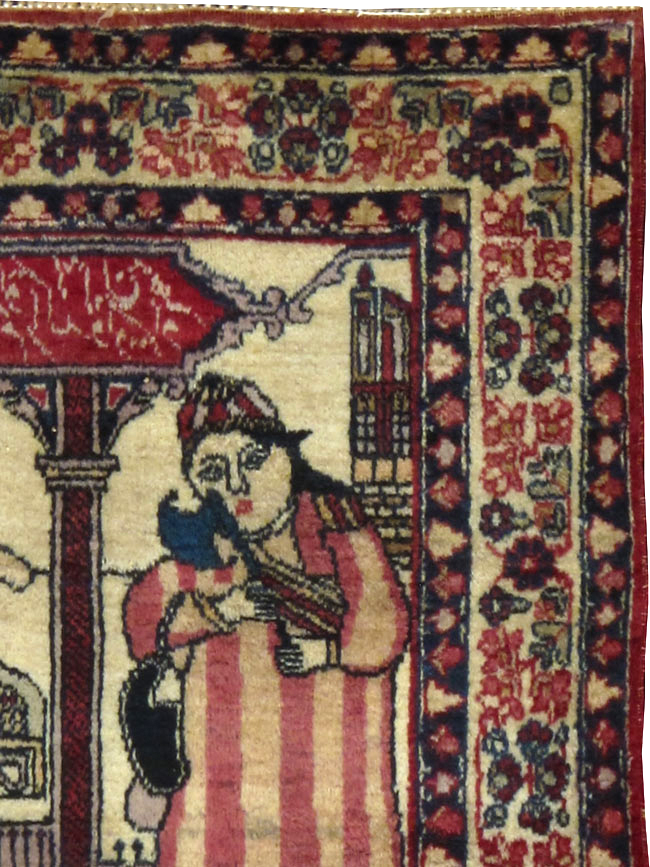 Antique Persian Kerman Pictoral Rug, No.21167 - Staging