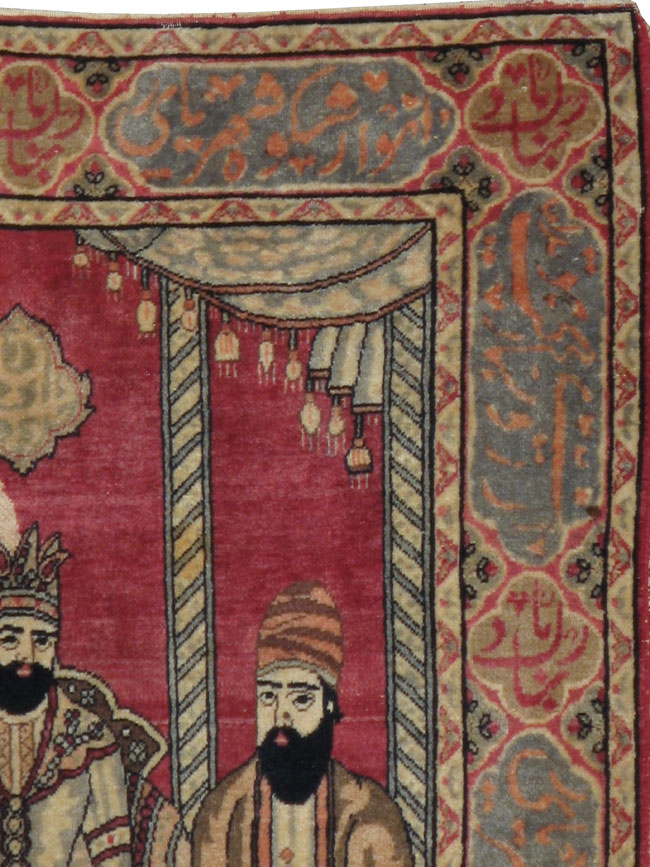 Vintage Persian Kerman Pictorial Rug, No.21168 - Staging