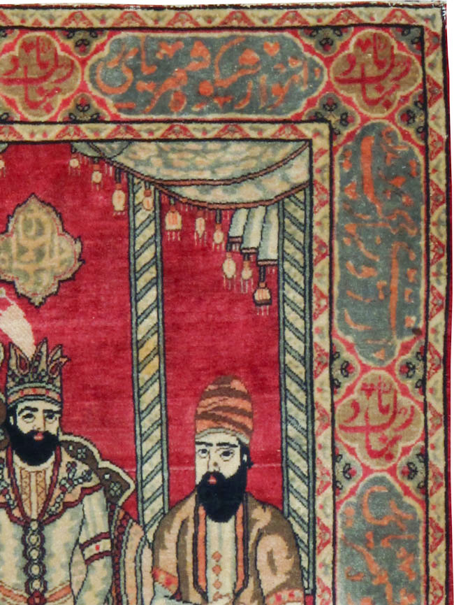 Vintage Persian Kerman Pictorial Rug, No.21168 - Staging