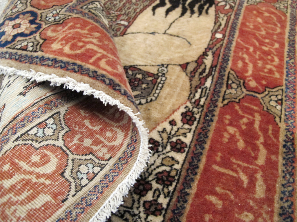 Antique Persian Mohtasham Kashan Pictorial Rug, No.21169 - Staging