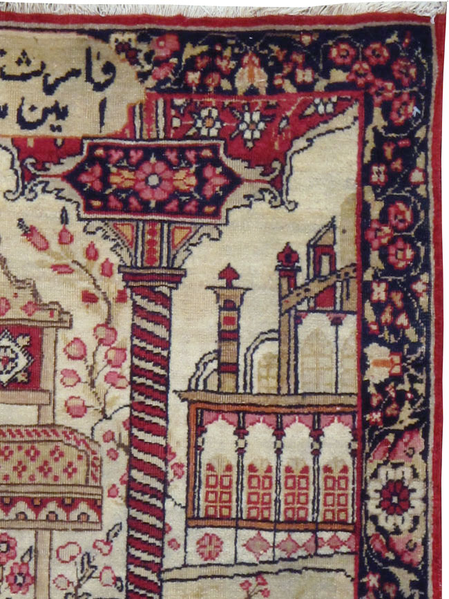 Antique Persian Lavar Kerman Pictorial Rug, No.21170 - Staging