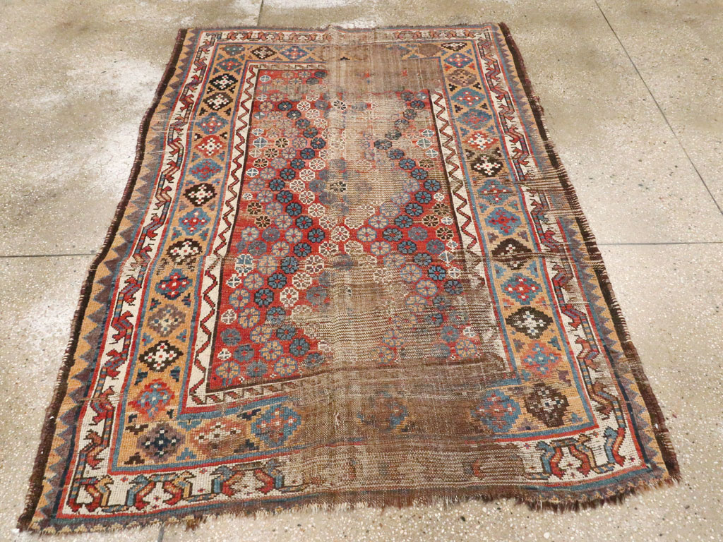 Antique Kurdish Distressed Rug, No.21178 - Staging