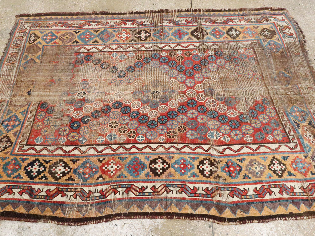 Antique Kurdish Distressed Rug, No.21178 - Staging