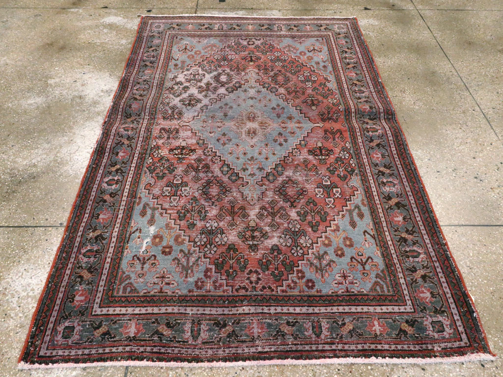 Vintage Persian Joshegan Distressed Rug, No.21217 - Staging