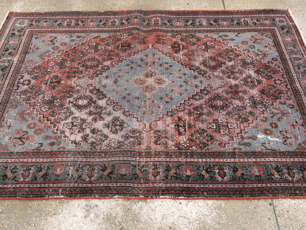 Vintage Persian Joshegan Distressed Rug, No.21217 - Staging