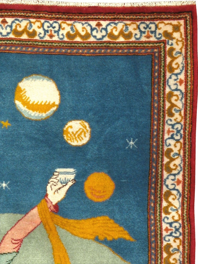 Vintage Persian Kashan Pictorial Rug, No.21230 - Staging