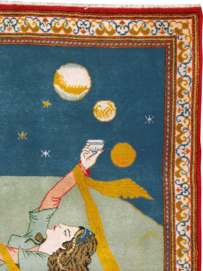 Vintage Persian Kashan Pictorial Rug, No.21230 - Staging