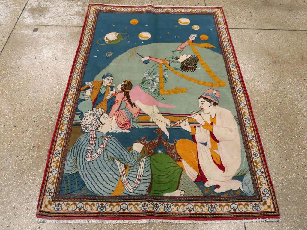 Vintage Persian Kashan Pictorial Rug, No.21230 - Staging