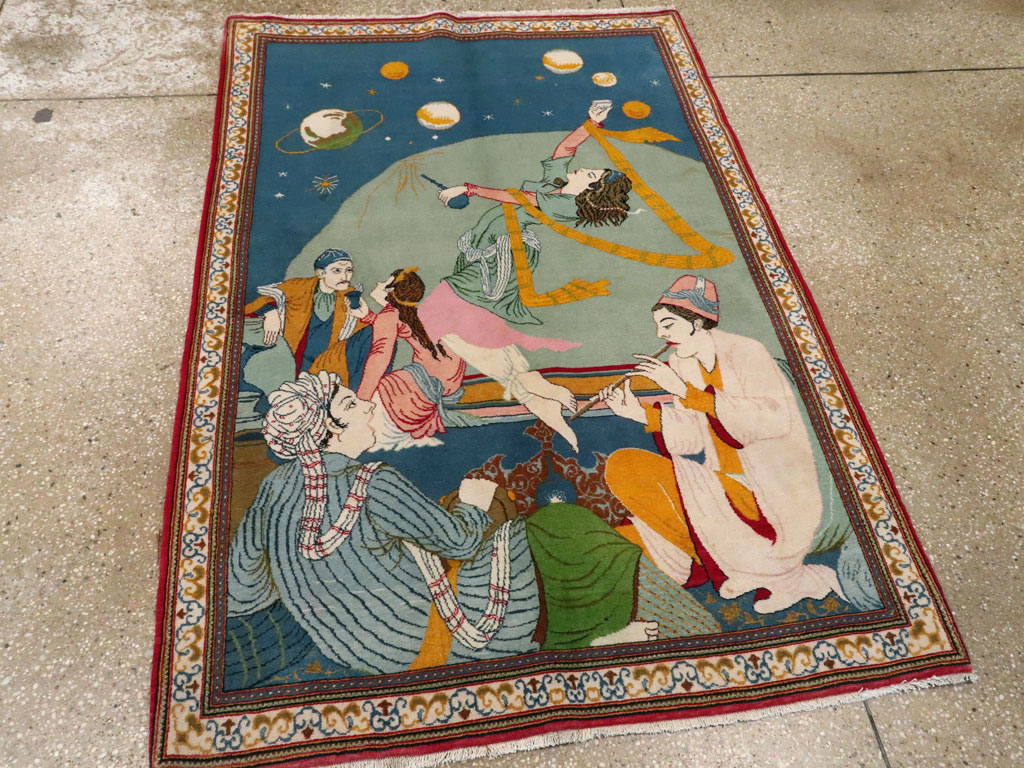 Vintage Persian Kashan Pictorial Rug, No.21230 - Staging