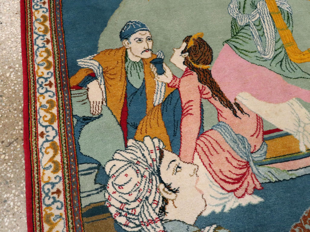 Vintage Persian Kashan Pictorial Rug, No.21230 - Staging