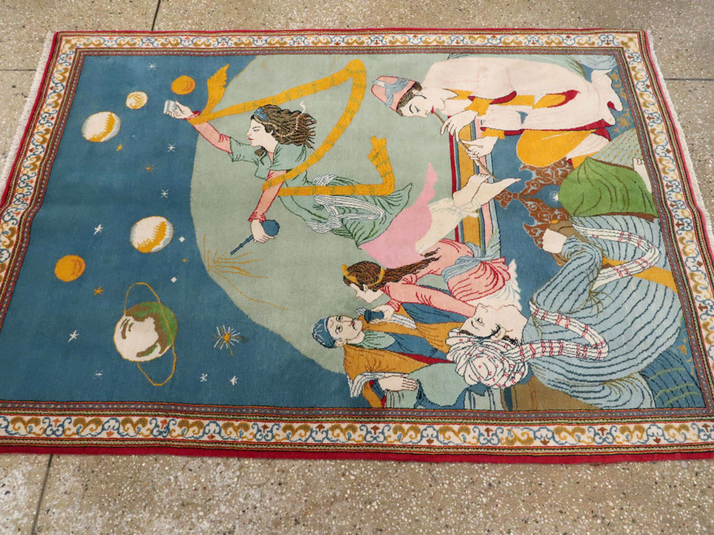 Vintage Persian Kashan Pictorial Rug, No.21230 - Staging