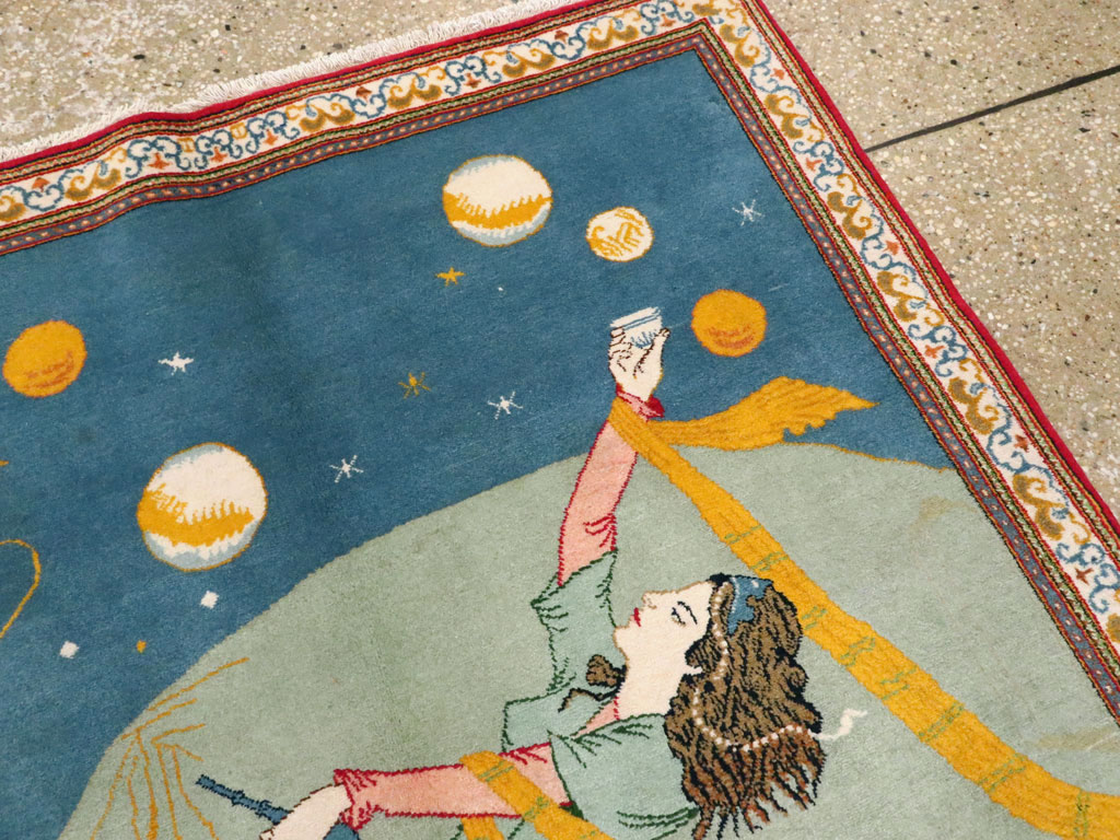 Vintage Persian Kashan Pictorial Rug, No.21230 - Staging