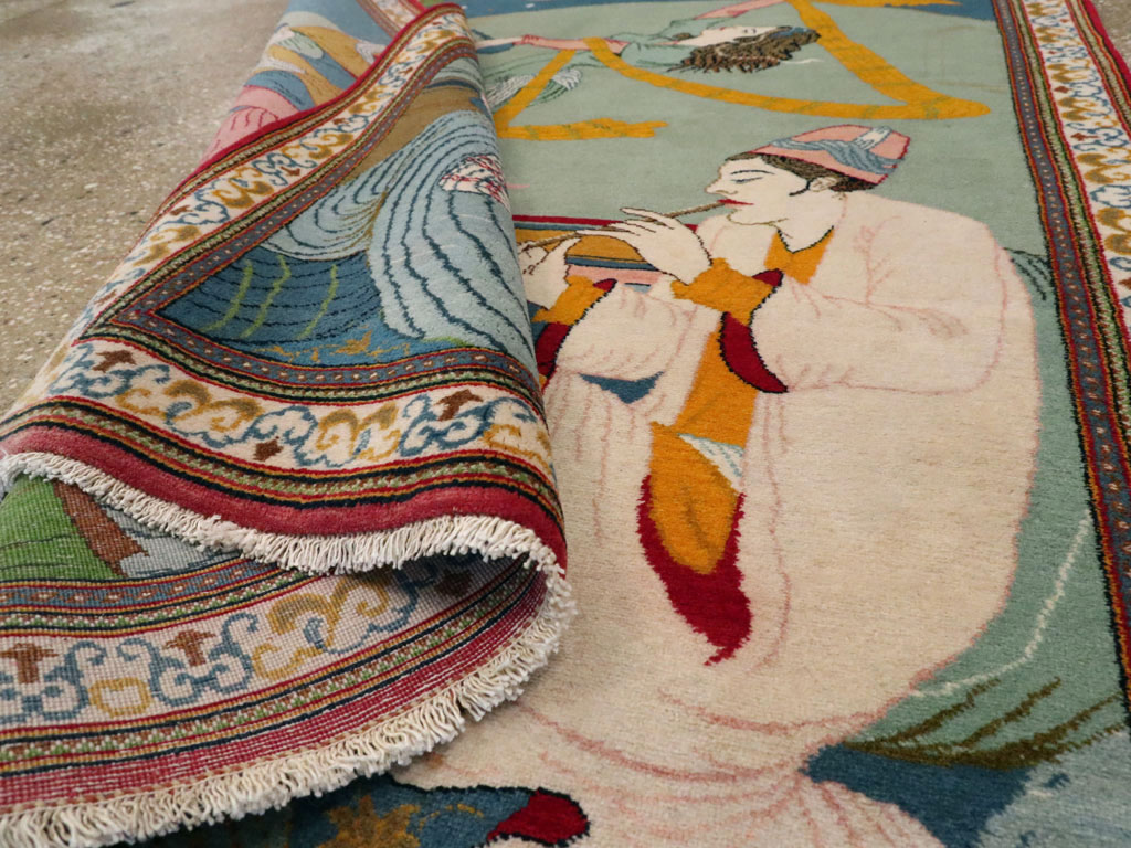 Vintage Persian Kashan Pictorial Rug, No.21230 - Staging