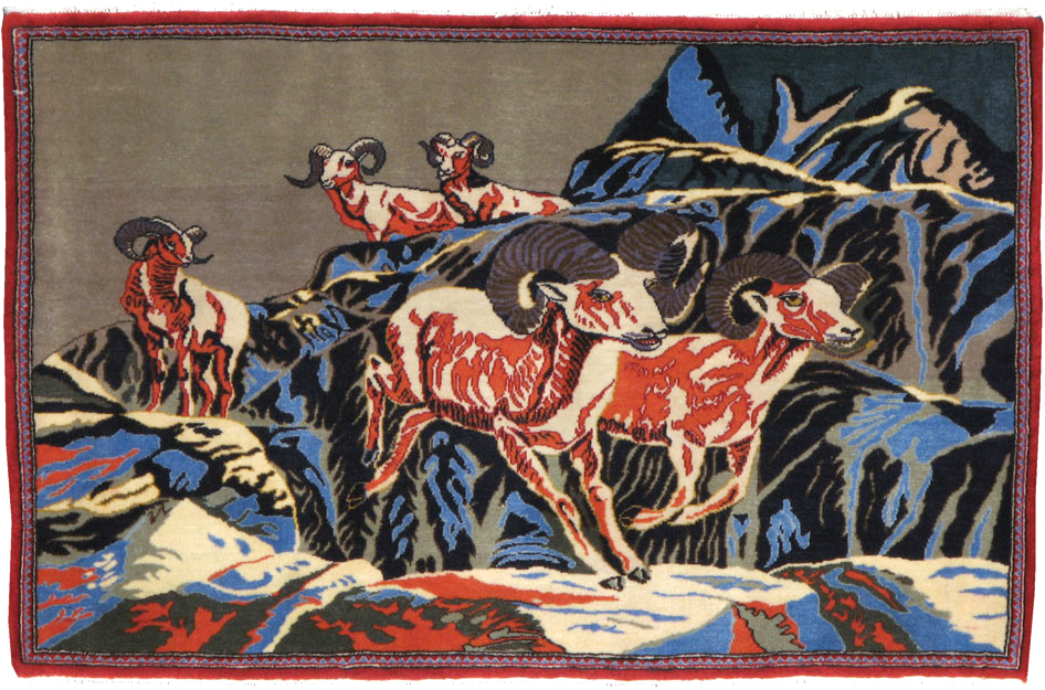 Vintage Persian Kashan Pictorial Rug, No.21277 - Staging