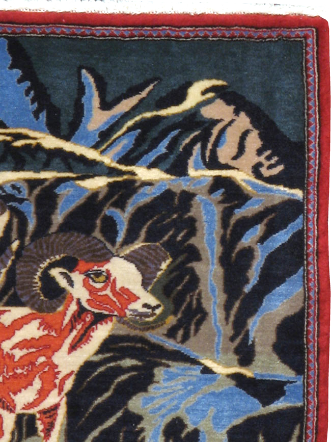 Vintage Persian Kashan Pictorial Rug, No.21277 - Staging