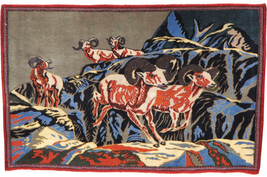 Vintage Persian Kashan Pictorial Rug, No.21278 - Staging