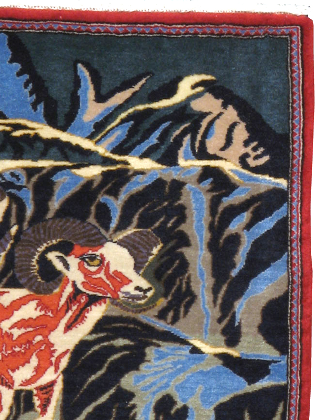 Vintage Persian Kashan Pictorial Rug, No.21278 - Staging