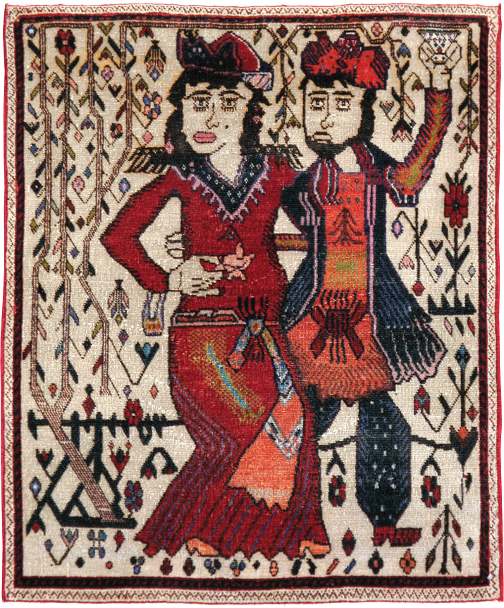 Vintage Persian Tabriz Pictorial Rug, No.21395 - Staging