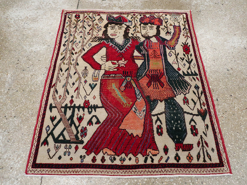 Vintage Persian Tabriz Pictorial Rug, No.21395 - Staging