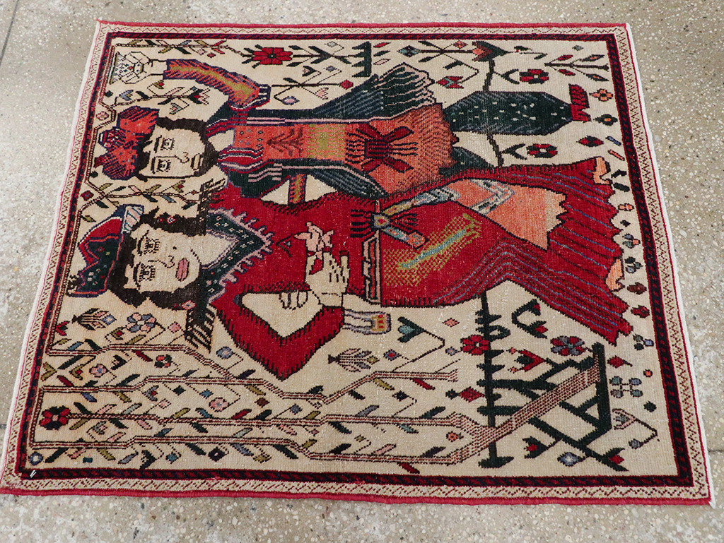 Vintage Persian Tabriz Pictorial Rug, No.21395 - Staging