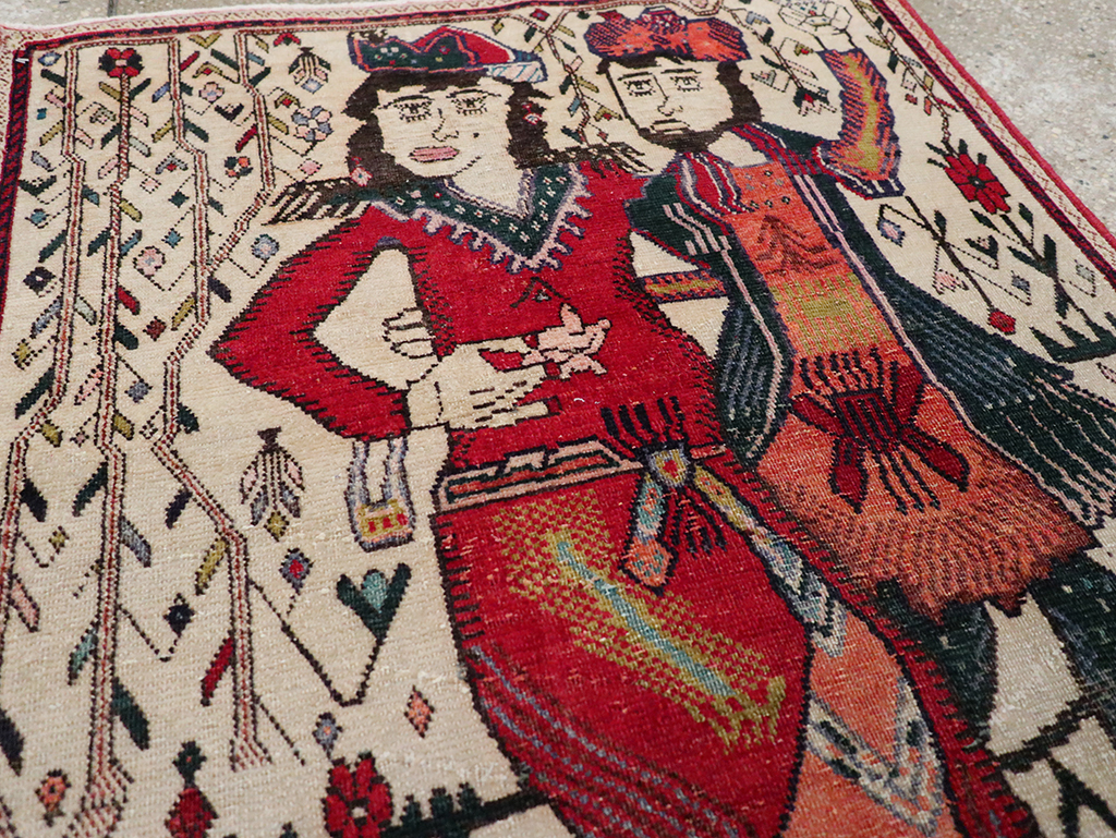 Vintage Persian Tabriz Pictorial Rug, No.21395 - Staging