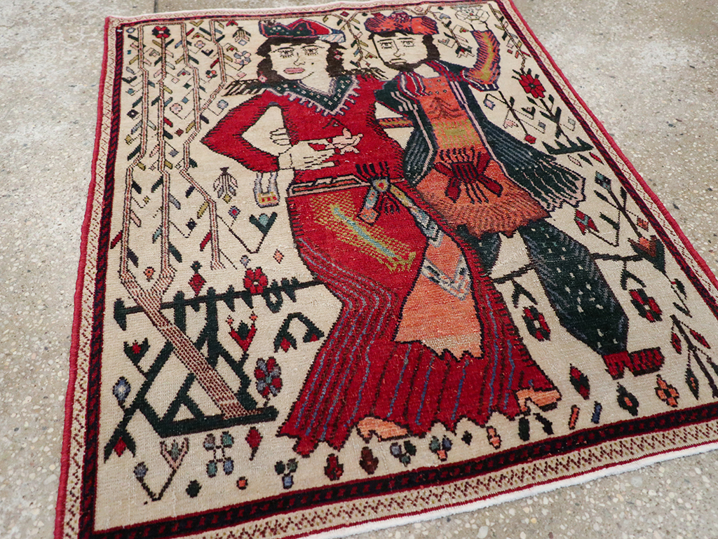 Vintage Persian Tabriz Pictorial Rug, No.21395 - Staging