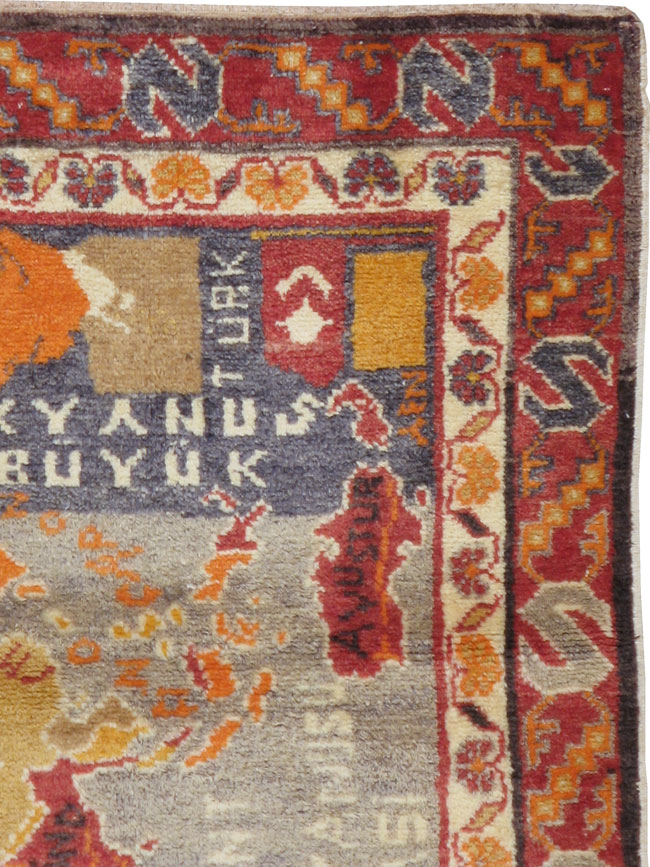 Vintage Turkish Oushak Map Rug, No.21408 - Staging