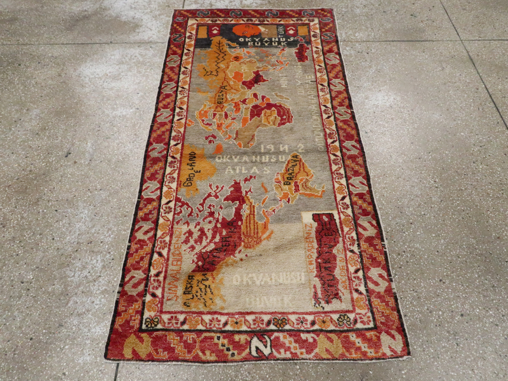 Vintage Turkish Oushak Map Rug, No.21408 - Staging