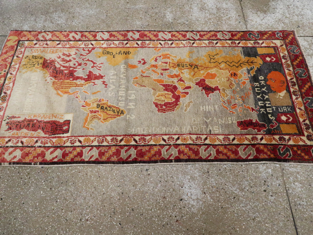 Vintage Turkish Oushak Map Rug, No.21408 - Staging