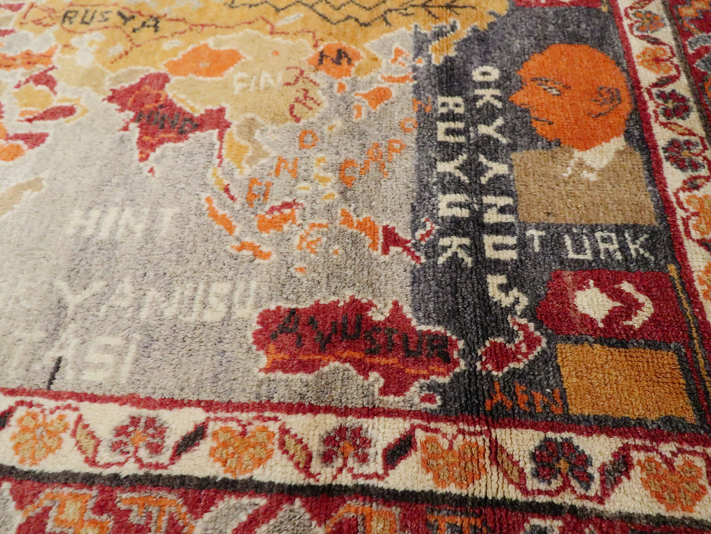 Vintage Turkish Oushak Map Rug, No.21408 - Staging
