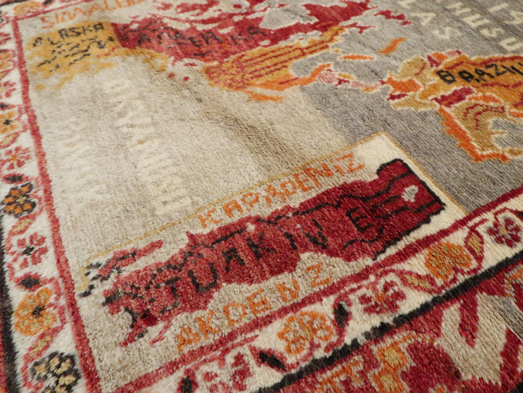 Vintage Turkish Oushak Map Rug, No.21408 - Staging
