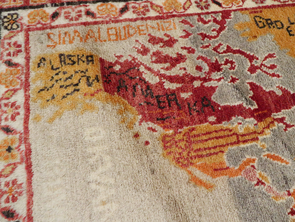 Vintage Turkish Oushak Map Rug, No.21408 - Staging