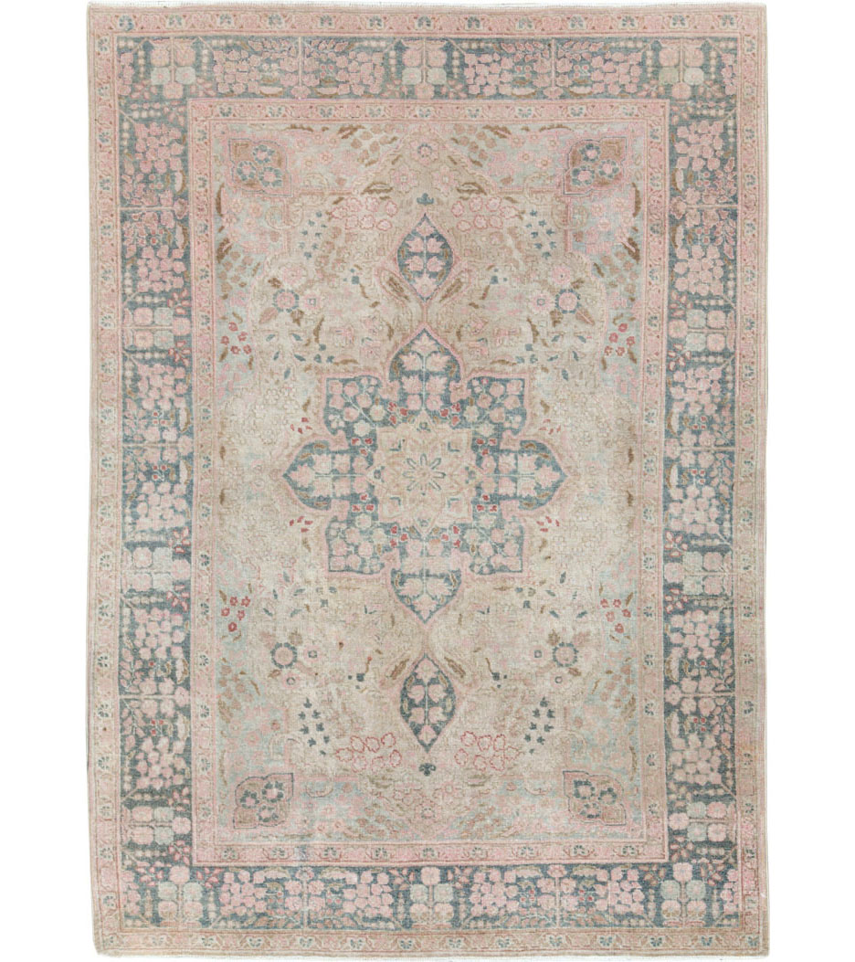 Vintage Persian Tabriz Accent Rug, No.21470 - Staging