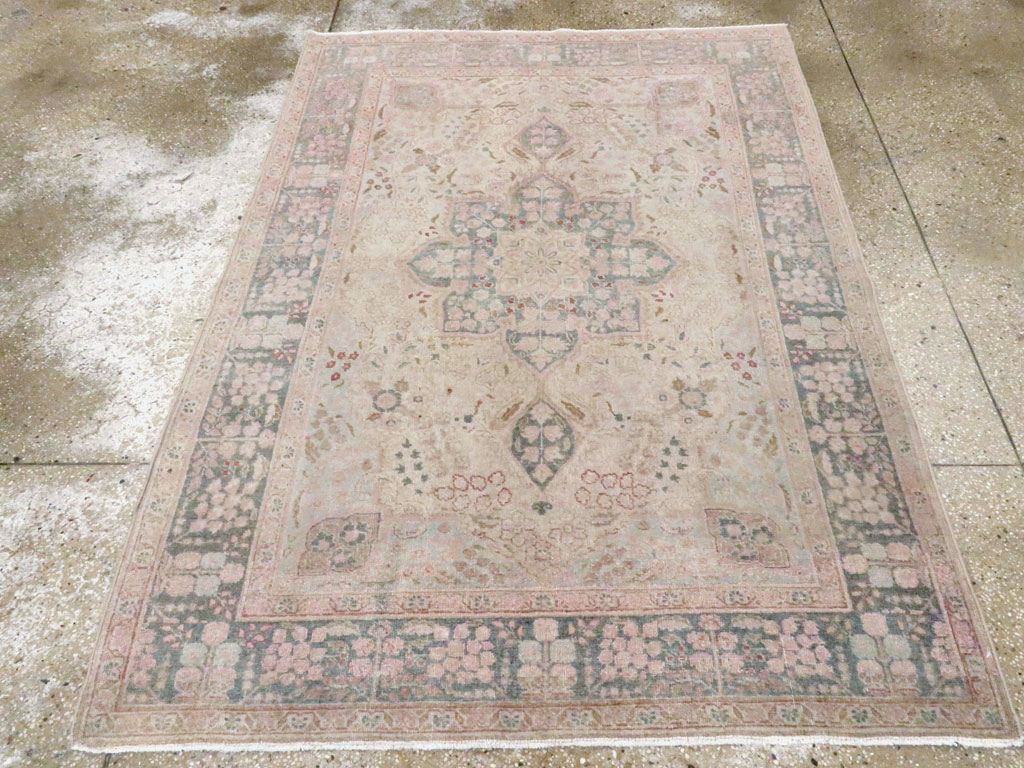 Vintage Persian Tabriz Accent Rug, No.21470 - Staging