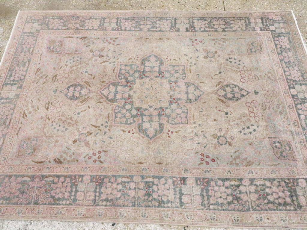 Vintage Persian Tabriz Accent Rug, No.21470 - Staging