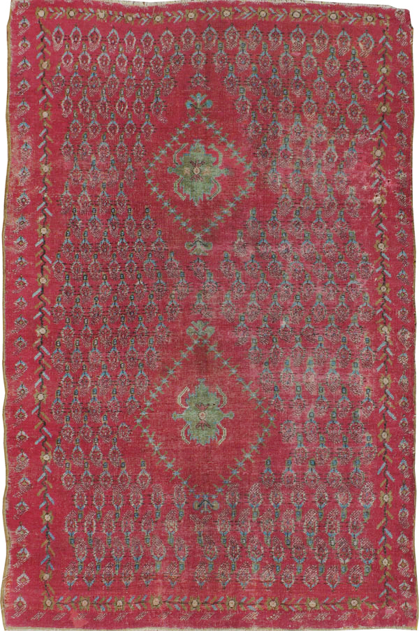 Antique Ghiordes Distressed Rug, No.21510 - Staging