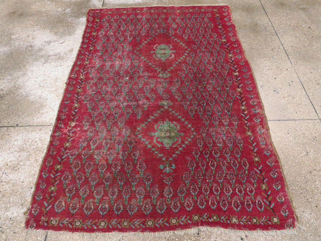 Antique Ghiordes Distressed Rug, No.21510 - Staging
