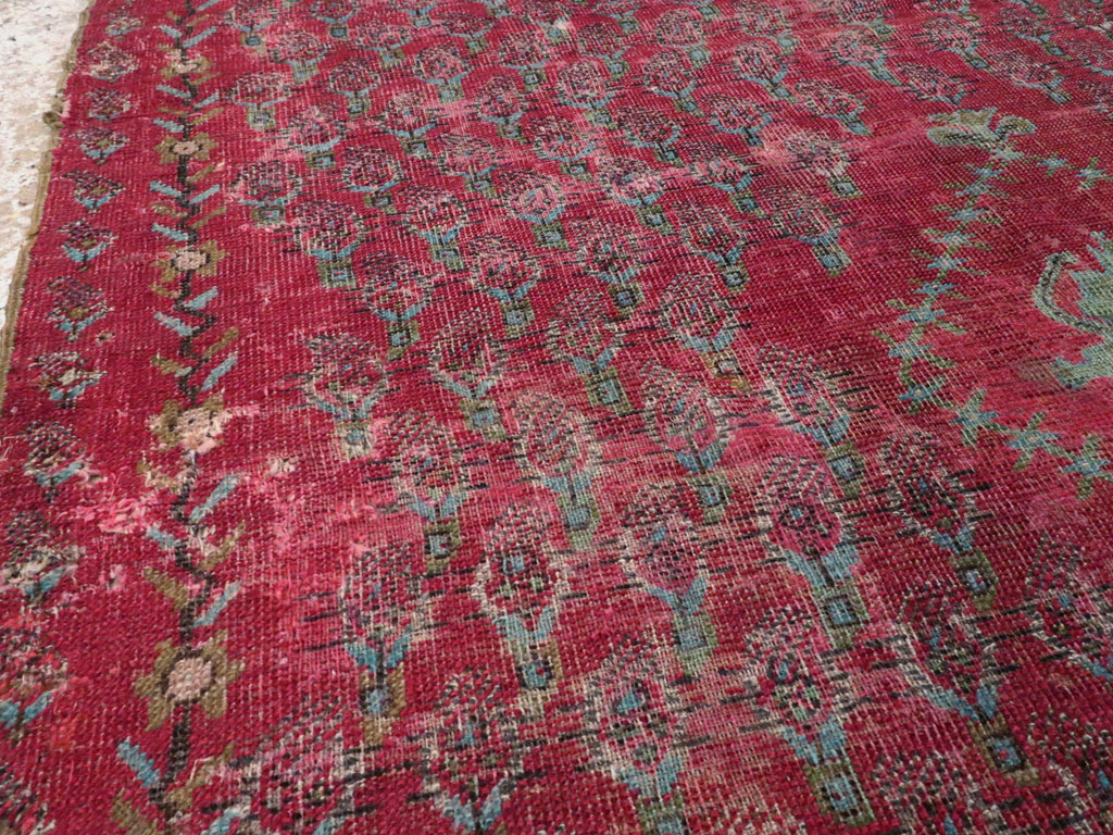 Antique Ghiordes Distressed Rug, No.21510 - Staging