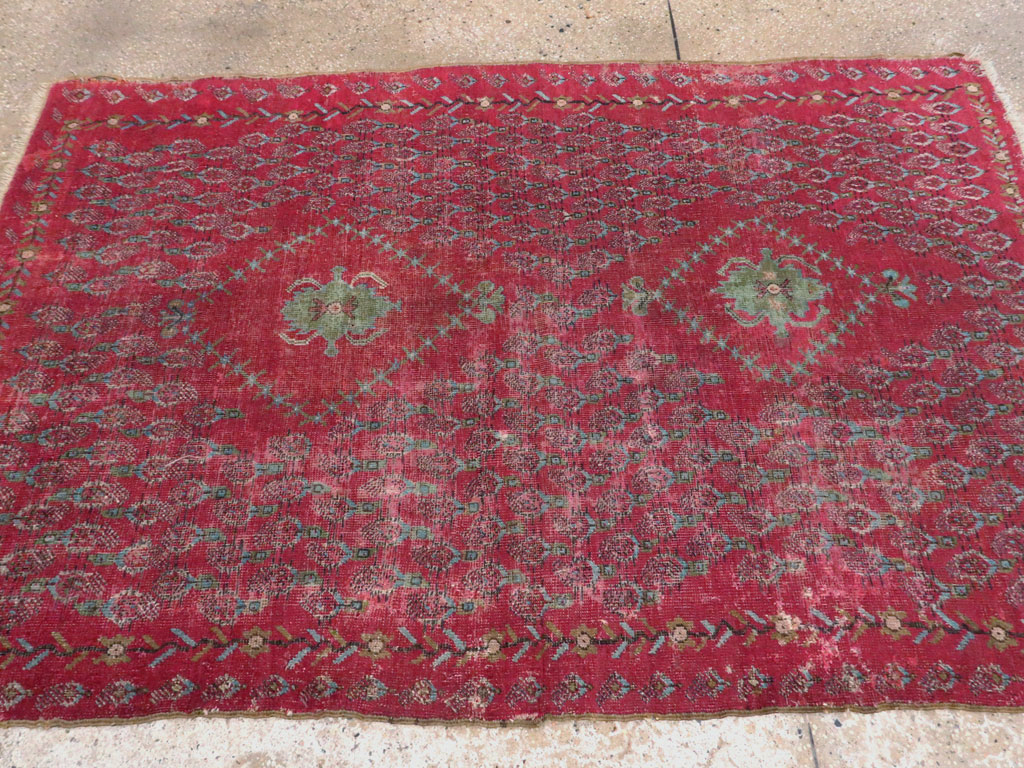 Antique Ghiordes Distressed Rug, No.21510 - Staging