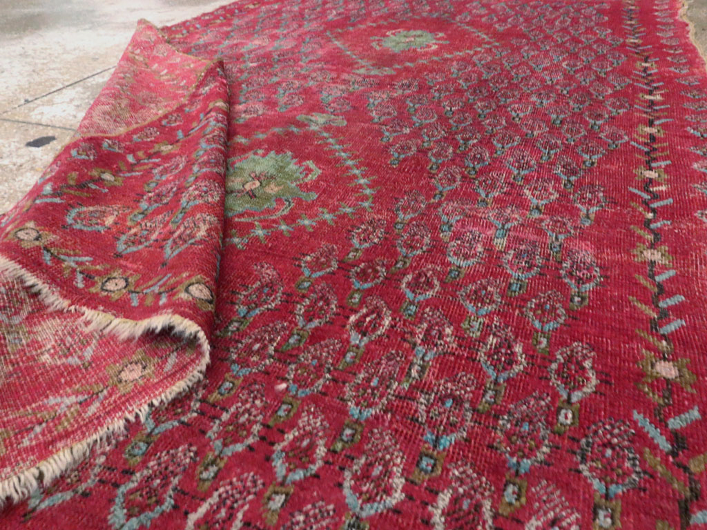 Antique Ghiordes Distressed Rug, No.21510 - Staging