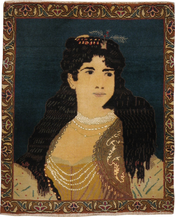 Vintage Persian Tabriz Pictorial Rug, No.21598 - Staging