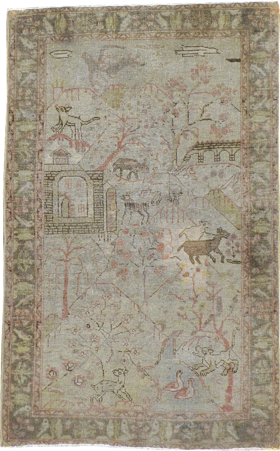 Antique Persian Tabriz Pictorial Rug, No.21599 - Staging