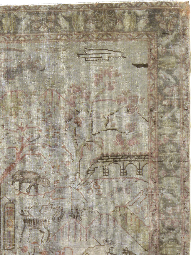 Antique Persian Tabriz Pictorial Rug, No.21599 - Staging