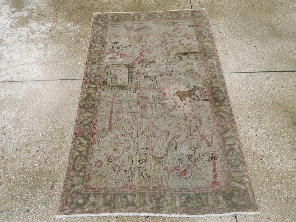 Antique Persian Tabriz Pictorial Rug, No.21599 - Staging