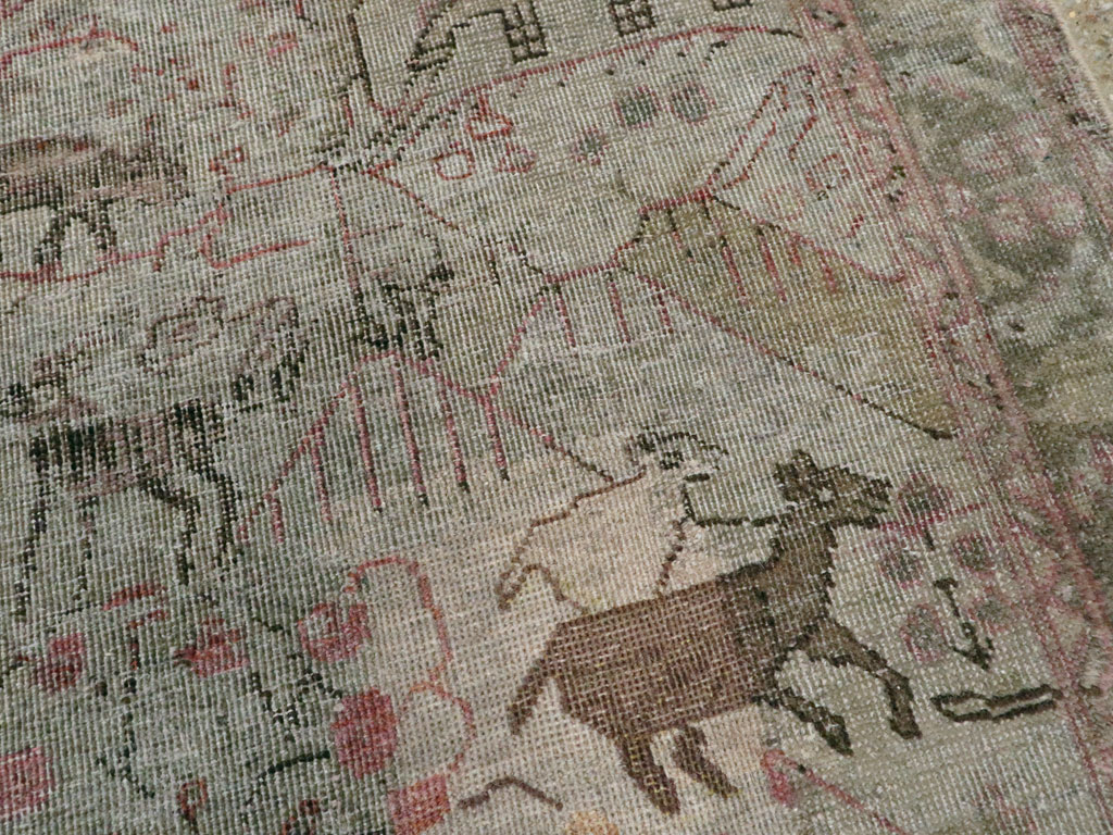 Antique Persian Tabriz Pictorial Rug, No.21599 - Staging