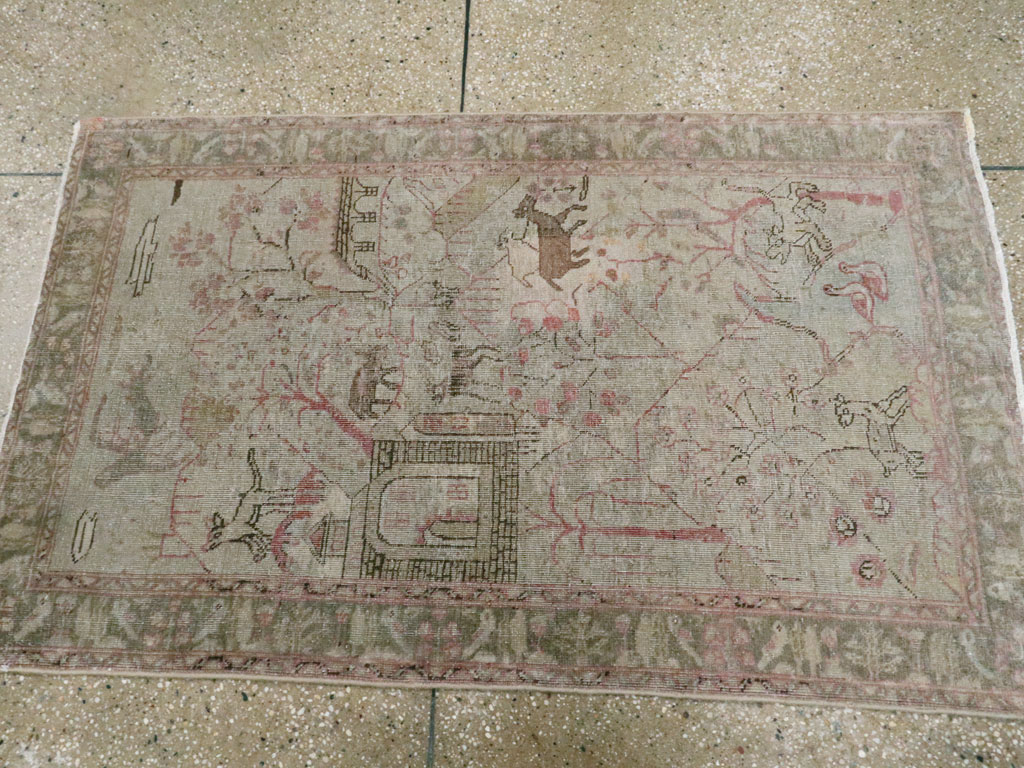 Antique Persian Tabriz Pictorial Rug, No.21599 - Staging