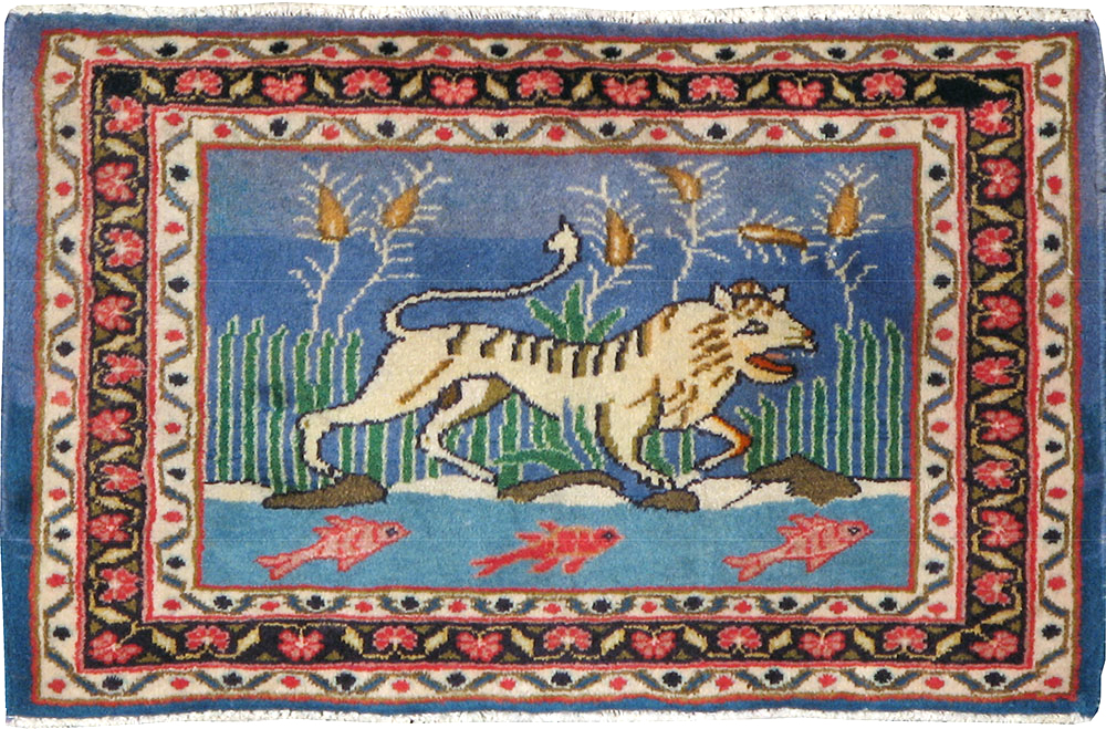 Vintage Persian Mashad Pictorial Rug, No.21642 - Staging