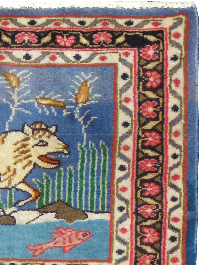 Vintage Persian Mashad Pictorial Rug, No.21642 - Staging