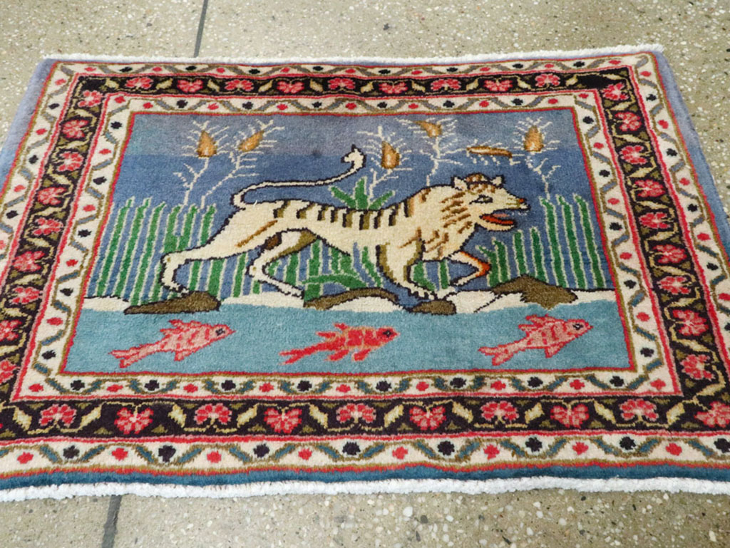 Vintage Persian Mashad Pictorial Rug, No.21642 - Staging