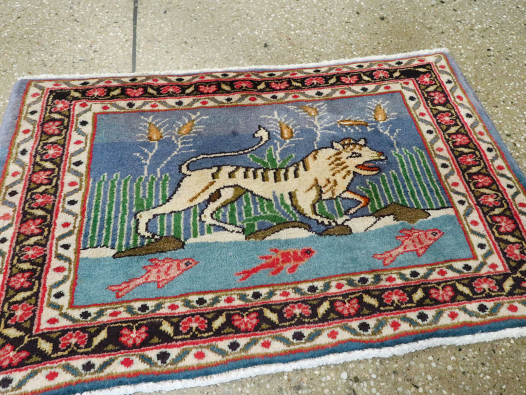 Vintage Persian Mashad Pictorial Rug, No.21642 - Staging